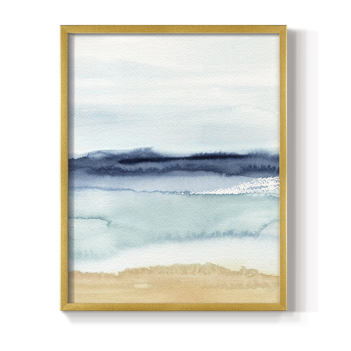 Watercolor Ocean Horizon II Framed Print in Gold Solid Wood 16 x 20 Framed Print