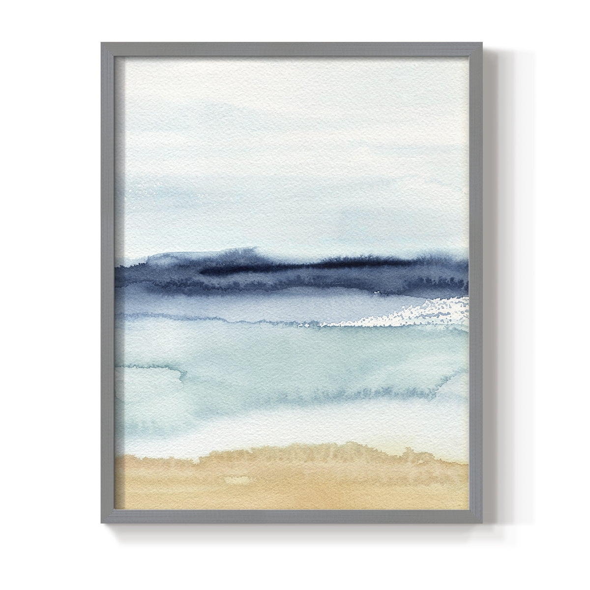 Watercolor Ocean Horizon II Framed Print in Gray Solid Wood 11 x 14 Framed Print