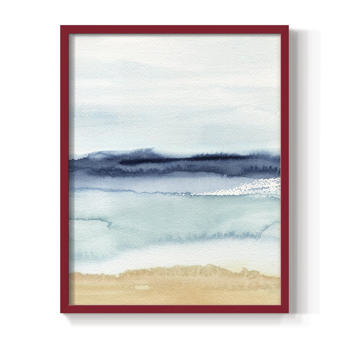 Watercolor Ocean Horizon II Framed Print in Red Solid Wood 11 x 14 Framed Print
