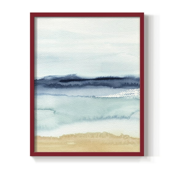 Watercolor Ocean Horizon II Framed Print in Red Solid Wood 11 x 14 Framed Print