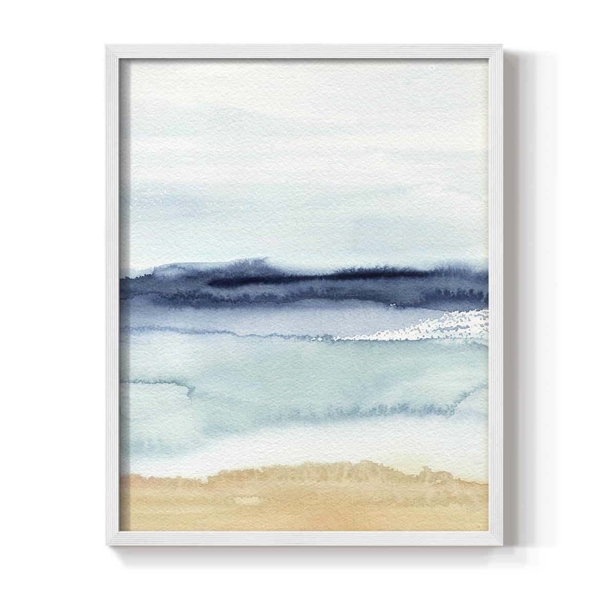 Watercolor Ocean Horizon II Framed Print in White Solid Wood 11 x 14 Framed Print