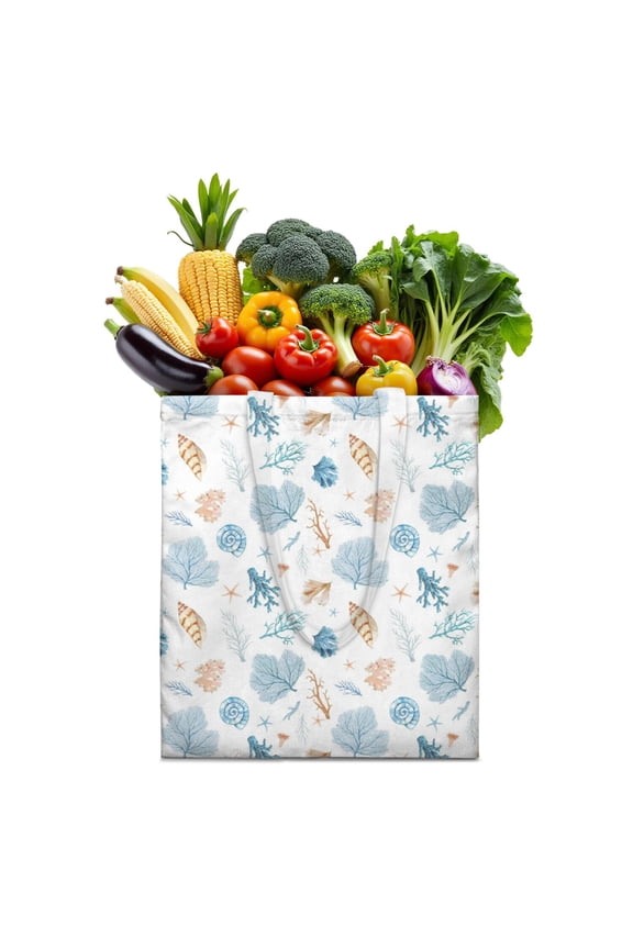 Watercolor Ocean Shell Reusable Shopping Bag - Washable & Foldable Tote with Nautical Seashells, Ideal for Busy Parents