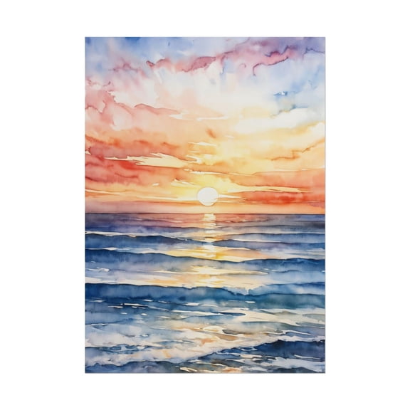 Watercolor Ocean Sunset Art Print, Nautical Ocean Painting, Sunset Ocean Landscape Poster, Sunset Sea Wall Art, Poster Only