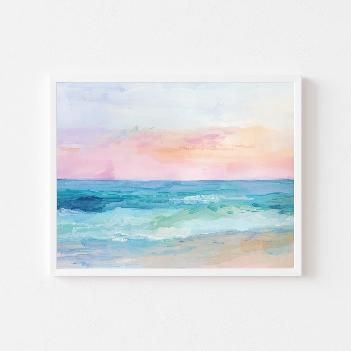 Watercolor Ocean Sunset Seascape Pastel Coastal Painting Beach House ...
