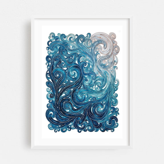 Watercolor Ocean Waves - Photography Abstract Waves Ocean Modern Art Coastal Surrealism Nature White Framed Wall Art Print 9 x 12 inches