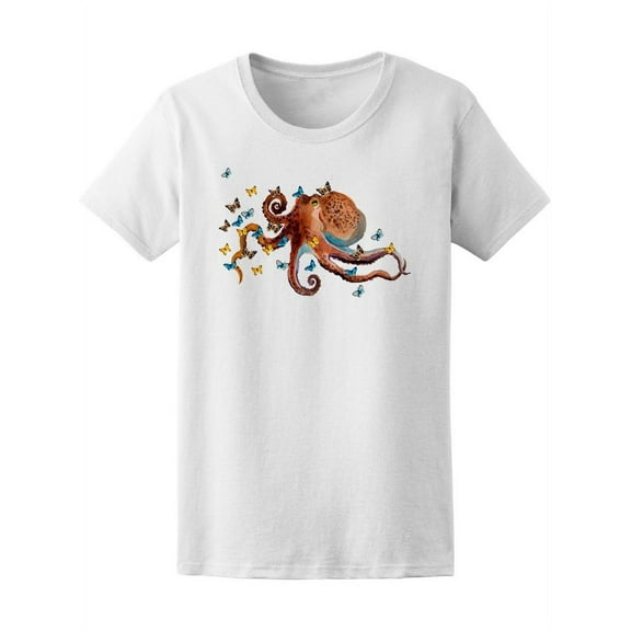Watercolor Octopus Butterfly T-Shirt Women -Image by Shutterstock, Female Small