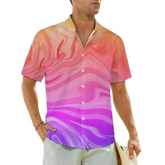 Watercolor Ombre Casual Shirt Zebra Print Vintage Hawaiian Shirts Men Short Sleeves Beach