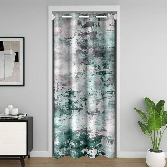 Watercolor Ombre Door Curtains for Doorways,Modern Abstract Blackout Curtain,Light Blue Green Tie Dye Batik Door Drape,Gradient Grunge Room Divider Curtain (Light Blue Green,42"W X 80"L)