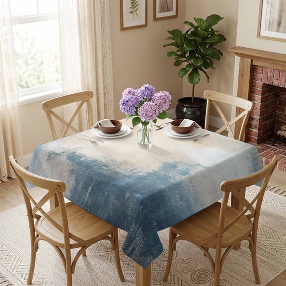Watercolor Ombre off White Blue Square Tablecloth 54x54 Inch Abstract Oil Painting Waterproof Tablecloth for Dining Table, Washable Table Cover for Kitchen Dining Room Decoration,Stain Resistant