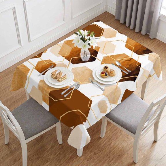 Watercolor Orange Hexagon Table Cloth 60x84in, Waterproof Rectangle Tablecloth Wipeable Tablecloths Abstract Geometric Art Table Covers for Dining Tables Party Indoor Outdoor