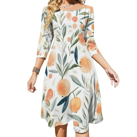 Watercolor Oranges Leafy Pattern Background Dress Summer Dresses Woman Street Style Big Size Casual Dress