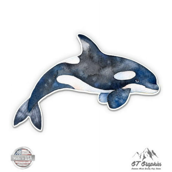 Watercolor Orca - 3" Vinyl Sticker - For Car Laptop I-Pad Phone Helmet Hard Hat - Waterproof Decal