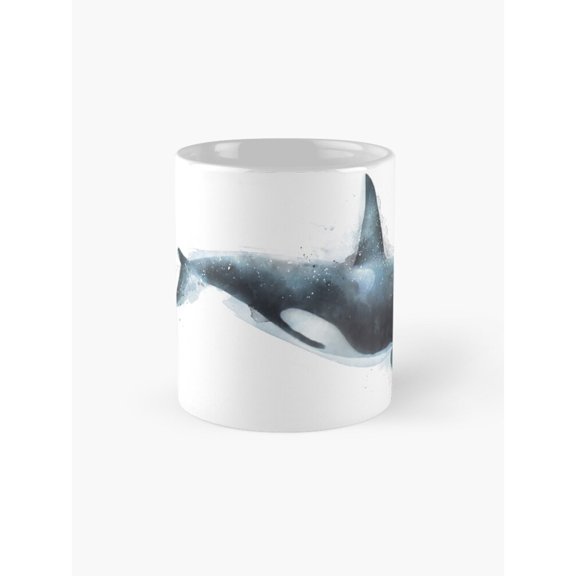 Watercolor Orca Whale Coffee Mug, 11oz Ceramic, Dark Blue and Blue-Gray Marine Art