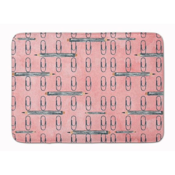 Watercolor Organized Paper Clips Pink Machine Washable Memory Foam Mat