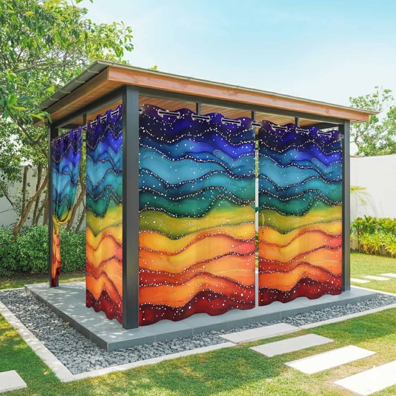 Watercolor Outdoor Curtains for Patio Waterproof, Marble Texture Rainbow Wave Beach Grommet Curtains for Porch Outside Privacy Drape for Gazebo Garden Pergola, 1 Panel, 54x108in