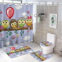 Watercolor Owl 4 Pcs Shower Curtain set Bathroom Set Beautiful Feathers Plants Flowers Graffiti Tie Dye Art Style Shower Mat Shower Curtain with Rug 12 Hooks,72" W x 72" L