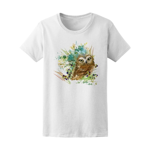 Watercolor Owl Forest Animals Tee Women's -Image by Shutterstock