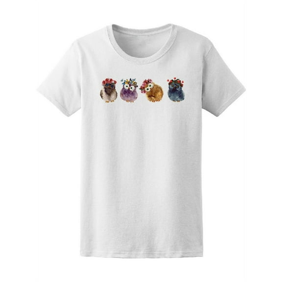 Watercolor Owls With Butterfly T-Shirt Women -Image by Shutterstock, Female XX-Large