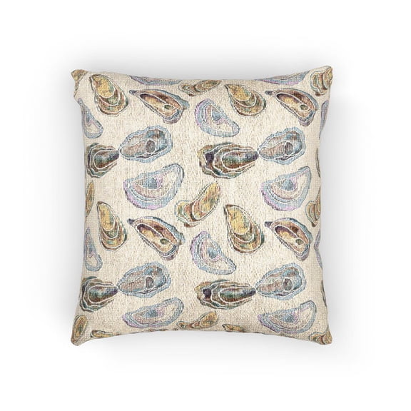 Watercolor Oyster Shell Woven Pillow, Lavender Teal and Ochre Coastal Decor