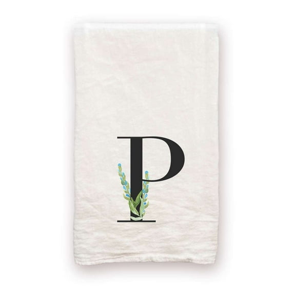 Watercolor "P" Monogram - 100% Cotton Decorative Tea Towel Flour Sack Gift for Kitchen