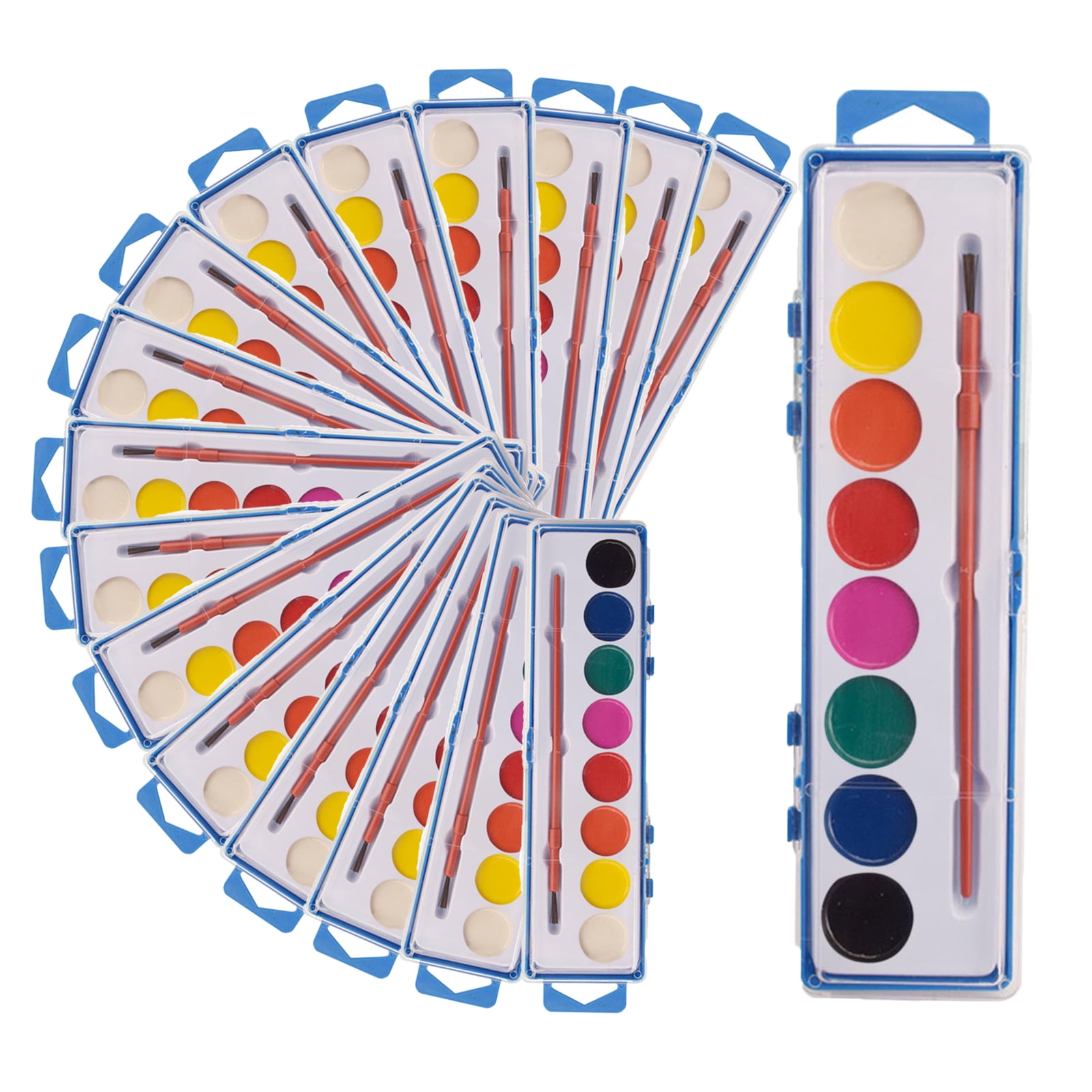 Watercolor Paint Bulk, 16 Pack 8 Colors Watercolors for Kids and Adults, Washable Water Colors Paint for Classrooms, Party Favors and Art Supplies, Paintbrushes Included