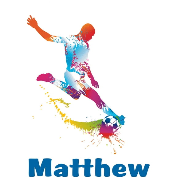 Watercolor Paint Colorful Soccer Player Customized Wall Decal- Custom Vinyl Wall Art - Personalized Name - Baby Girls Boys Kids Bedroom Wall Decal Room Decor Wall Stickers Decoration Size (40x20 inch)