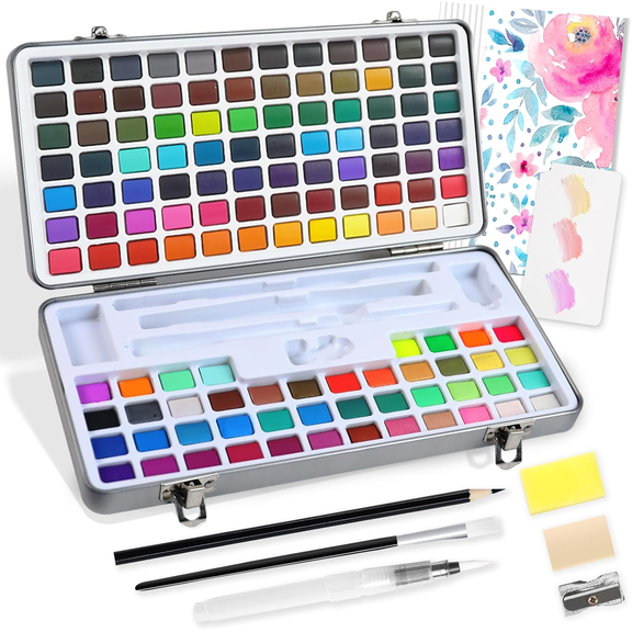 Watercolor Paint Set 128 Colors, Water Colors Paint Adult Set with&nbsp; Brushes - Watercolor Paints, Painting Sets, Art Supplies for Adults, Artists Professionals,Sketch Coloring Drawing Gifts
