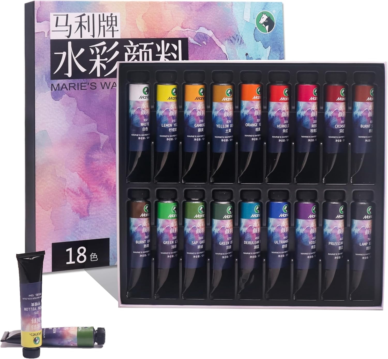 Watercolor Paint Set, 18 Colors x 12ml/0.4oz Tubes - Highly Pigmented, Non-Toxic, Perfect for Artists, Students, Beginners, Sketching & Illustration