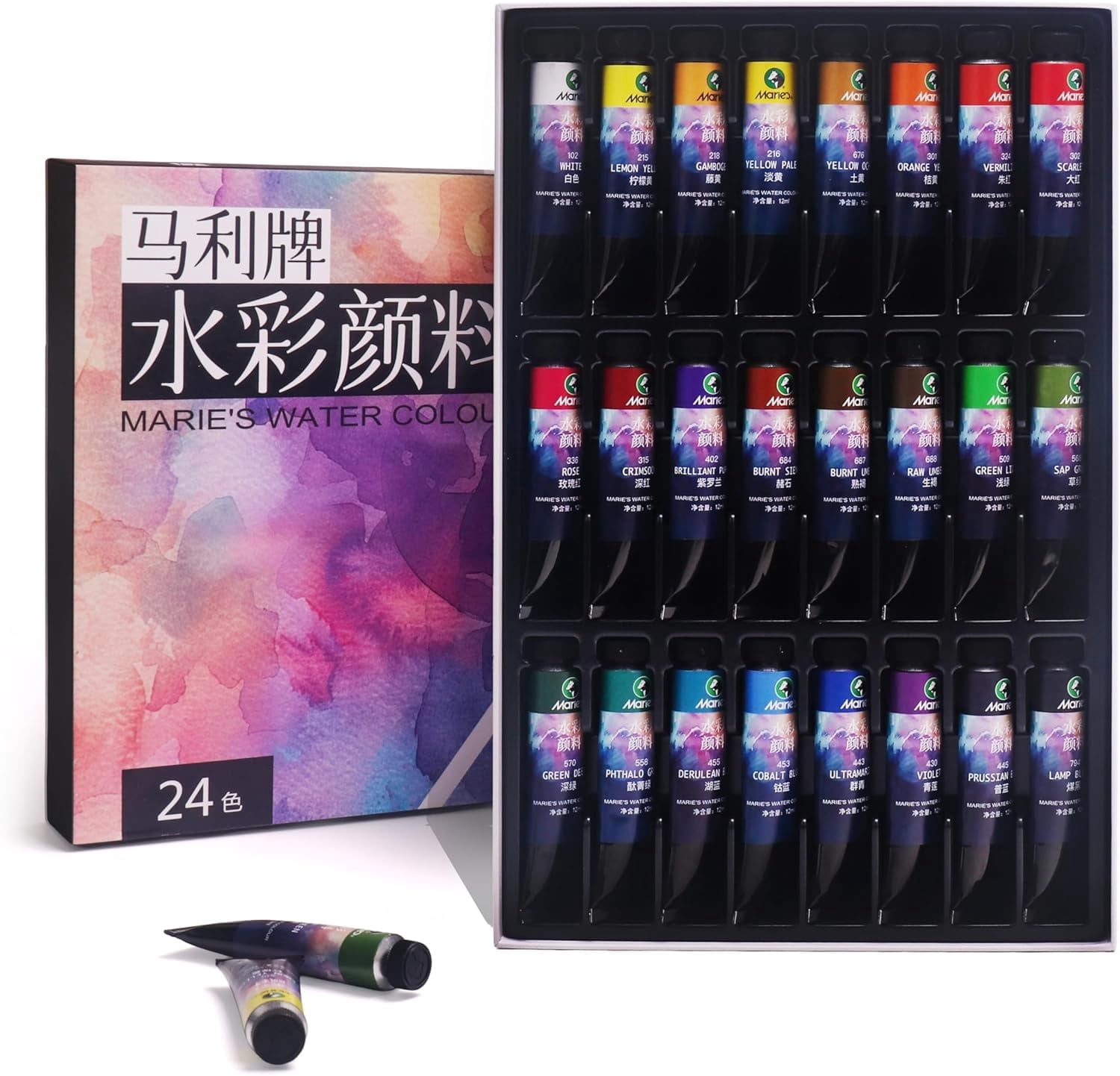 Watercolor Paint Set, 24 Colors x 12ml/0.4oz Tubes - Highly Pigmented, Perfect for Artists, Students, Beginners, Sketching & Illustration