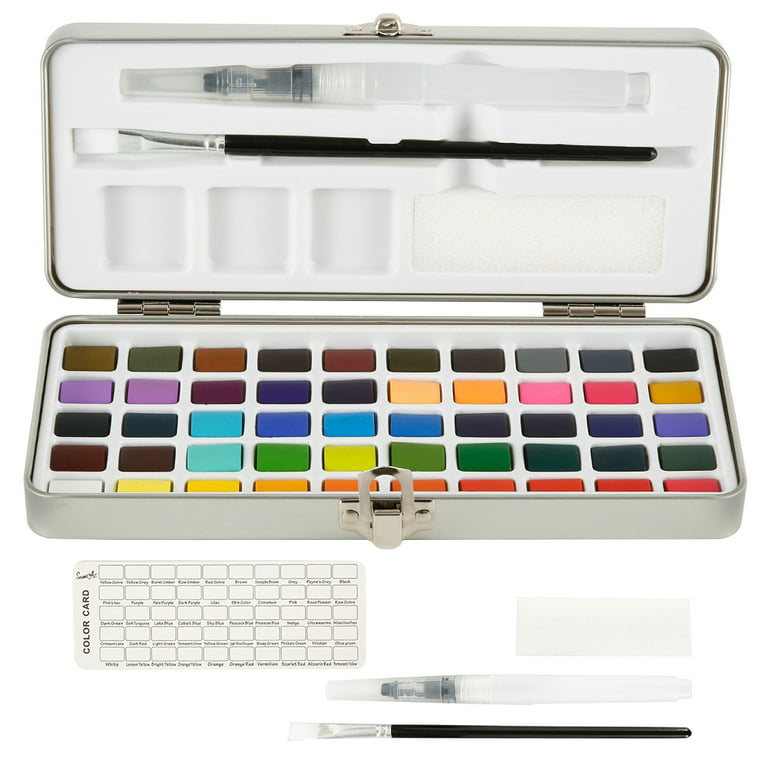 Watercolor Paint Set,50 Assorted Pigment Colors with Water Brush in Gift  Box for Kids Adults Beginners Artists 