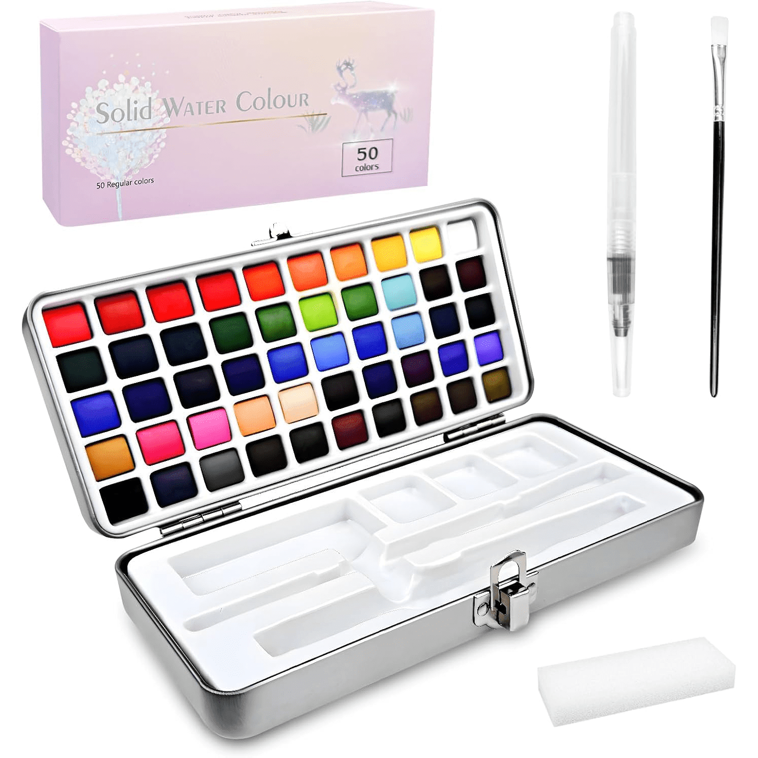 Watercolor Paint Set,50 Colors in Portable Box,Water Colors Paint Adult Set with Watercolor Brushes,Water Color Set for Beginners & Professionals, Perfect Travel Watercolor Set for Artists