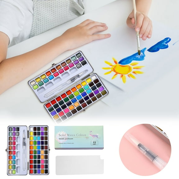 Watercolor Paint Set 72 Colors with Metallic Shades for Artists Beginners Experts Portable Art Supplies Indoor Outdoor Painting