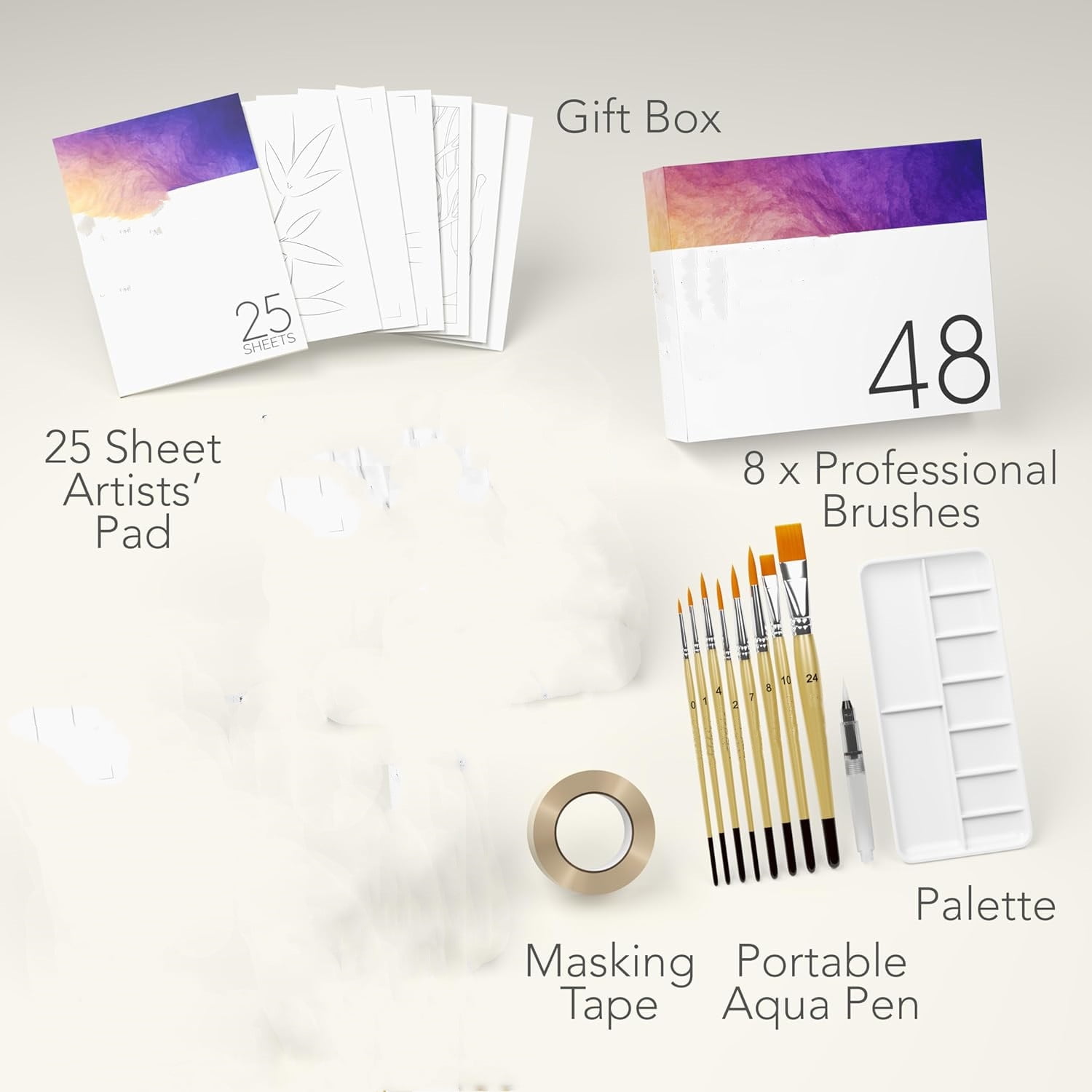 Watercolor Paint Set - 84 Piece Kit for Adults, Beginner & Professional Artists - 48 Tubes (12ml), 25 Page Sketch Paper Pad, 8 Painting