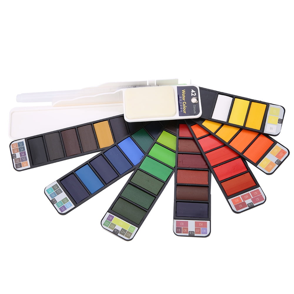 Watercolor Paint Set, Fan Shaped Pigment Painting Set Solid Watercolor with Drawing Dip Pen, Foldable Pigments with Water Brush for Artists Students Kids Beginners