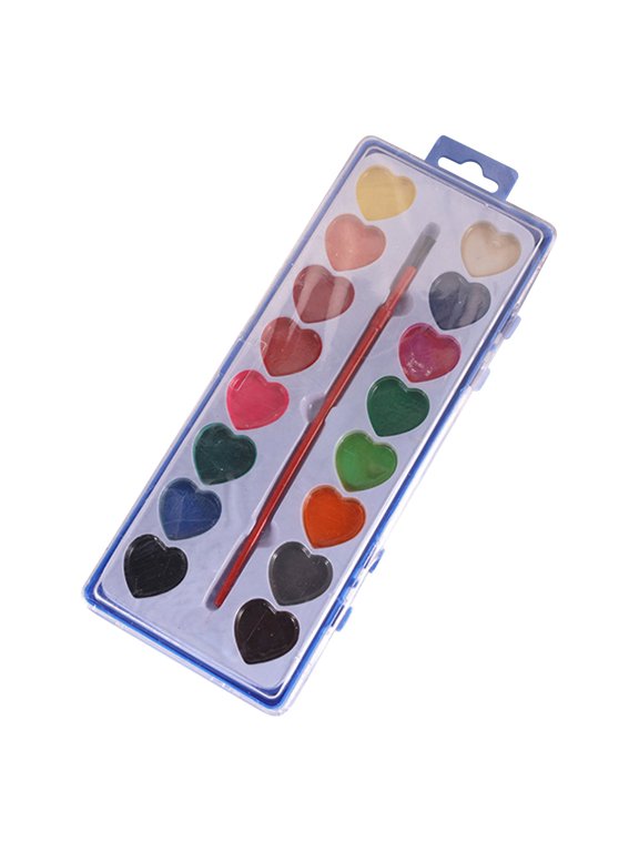 Watercolor Paint Set Heart Shaped 16 Color Semi-Moist Palette, Solid Pigment Powder Art Supplies,22cm,Multicolor