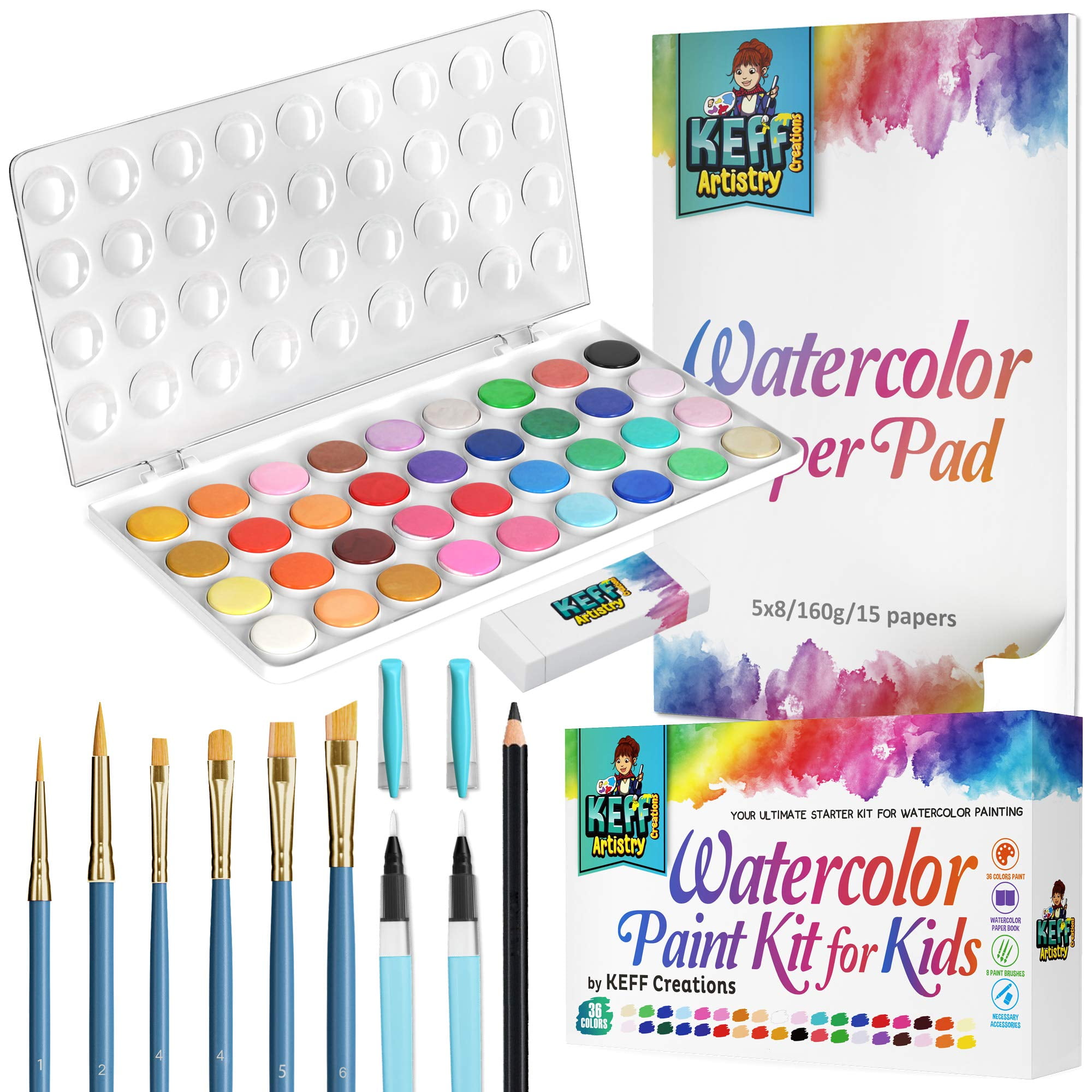 Watercolor Paint Set - KEFF Creations 36 Premium Water Colors Painting ...