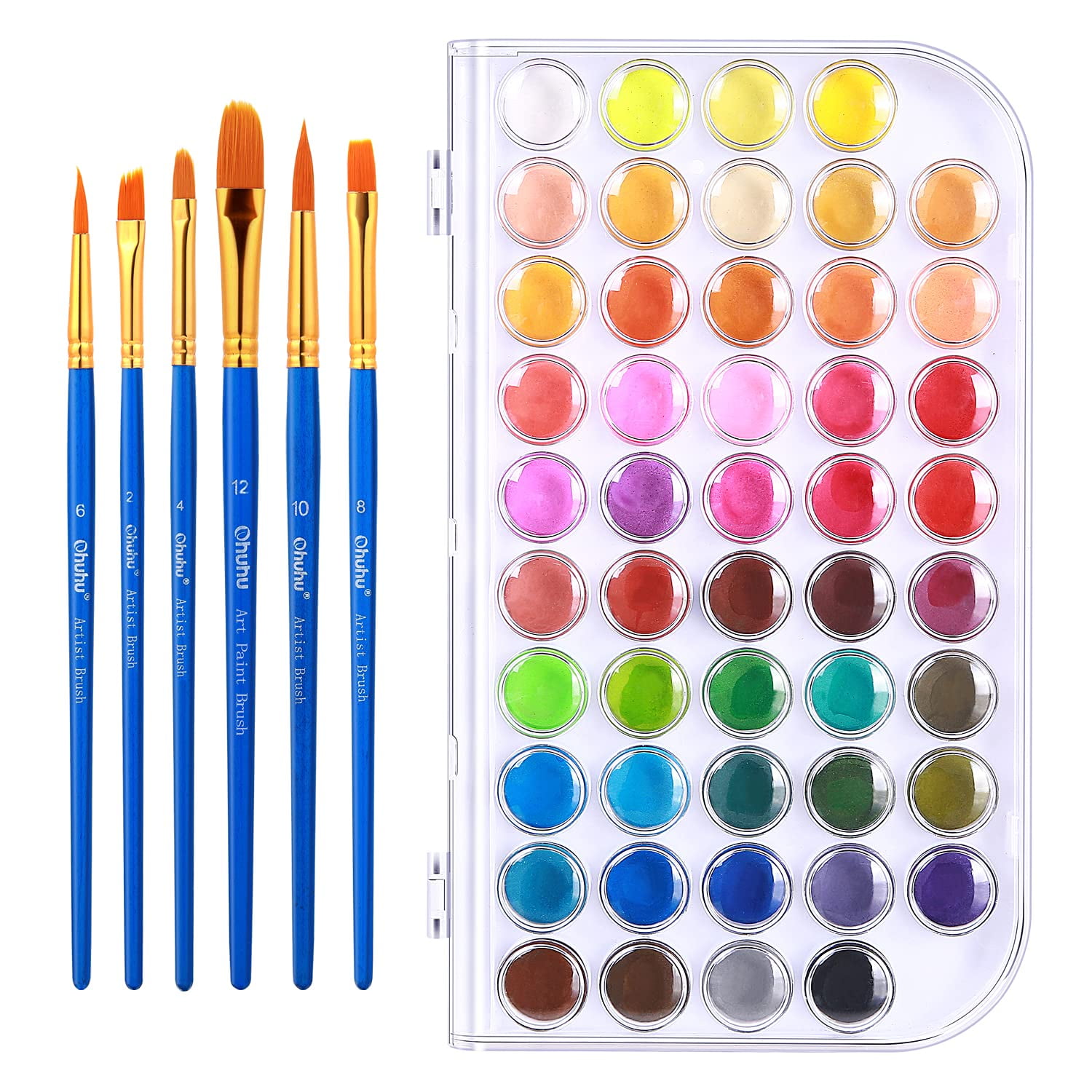 Watercolor Paint Set, Ohuhu 48-Color Watercolor Pallet Fundamentals Set  Vibrant Water-Color Cakes with a Variety of 6 Paintbrush for Watercolor