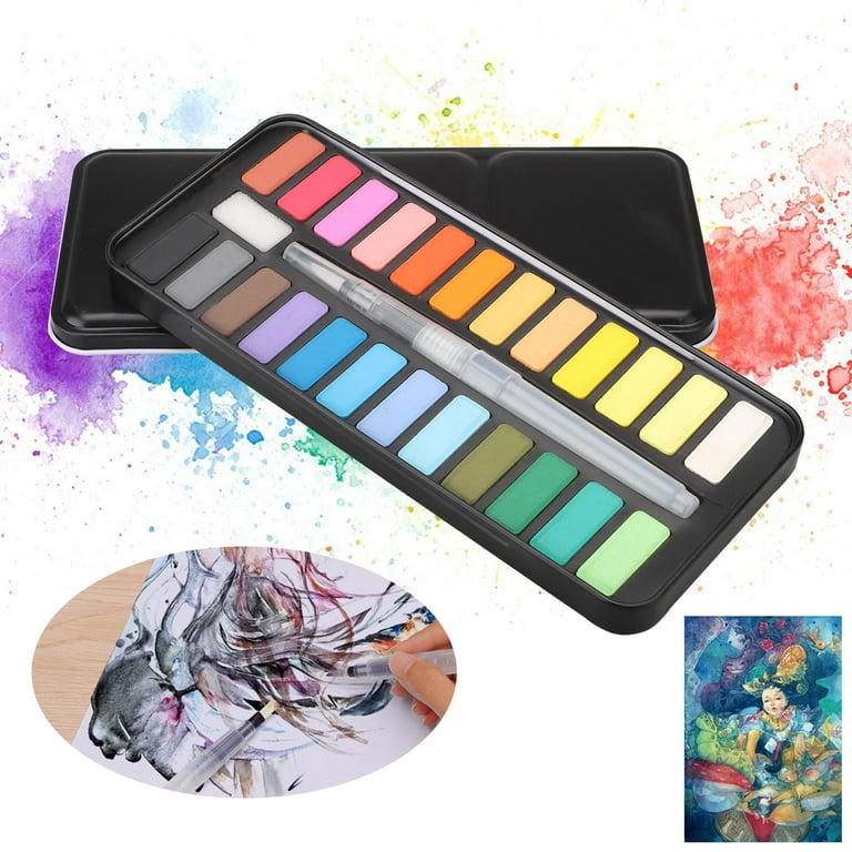 Watercolor Paint Set, TSV 24 Colors Travel Watercolor Kit with Metal Box,  Bonus Brush Perfect for Students, Kids, Beginners