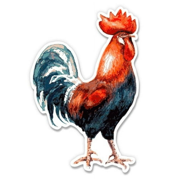 Watercolor Painted Rooster Colorful - 12" Vinyl Sticker Waterproof Decal