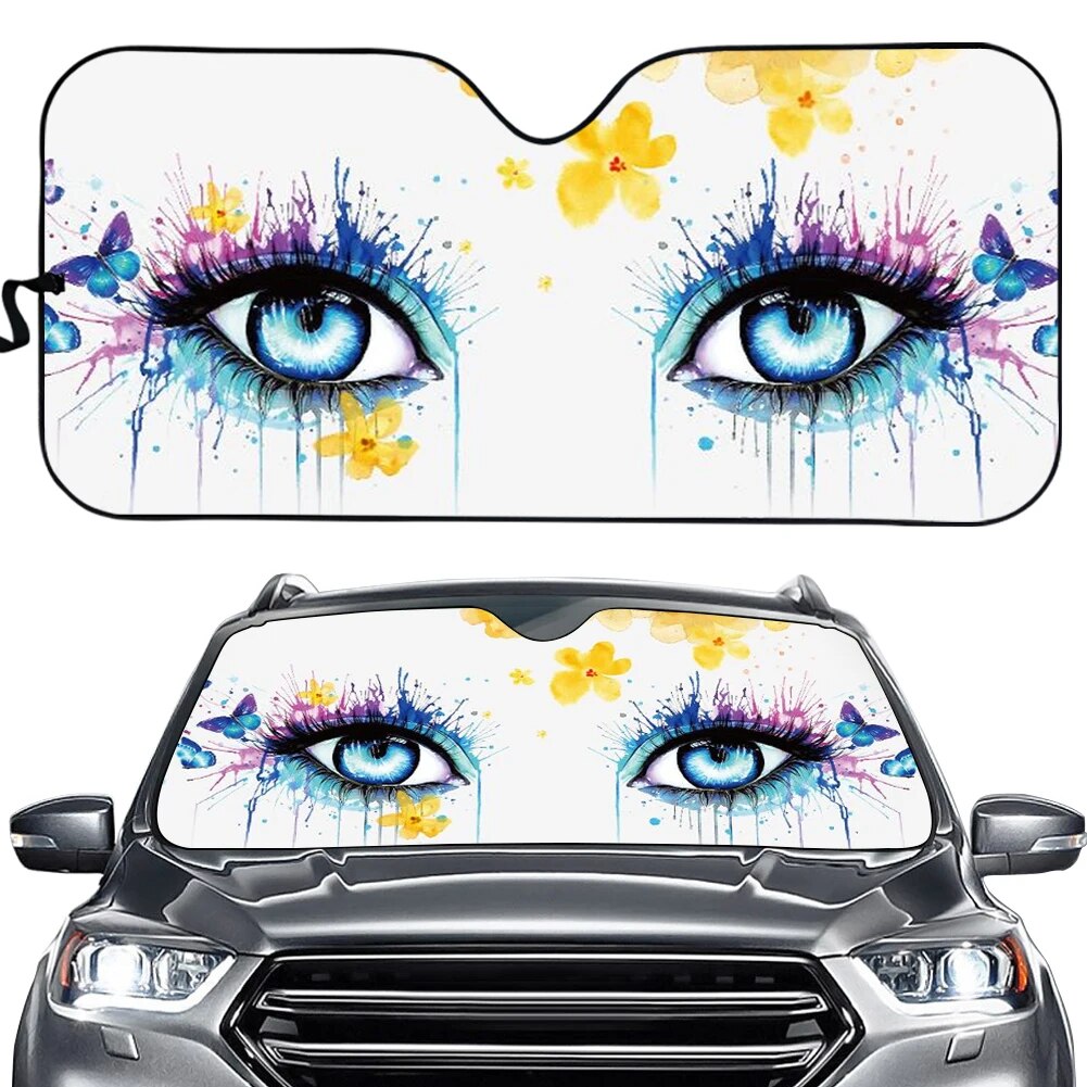 Watercolor Painting 3D Eyes Design Heat Reflector Foldup Sunshade for