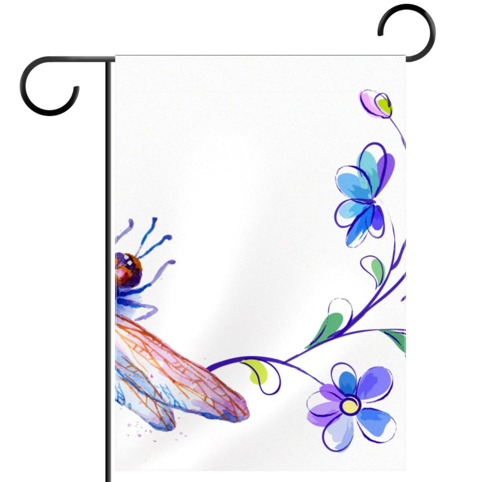 Watercolor Painting Dragonfly and Flower Pattern Garden Banners