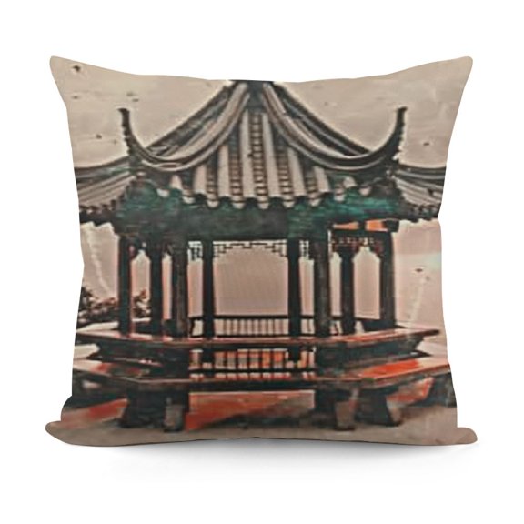 Watercolor Painting Pillow Covers Chinese Style Flowers Pavilion Plum Blossom Throw Pillow Cases Ink Print Home Sofa Couch Decor Cushion Cover