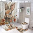 thumbnail image 1 of Watercolor Painting Rabbit With Flowers Shower Curtain 4 Piece Set Rug Toilet Lid Cover And Non-Slip U Shape Mat Happy Easter Waterproof Shower Curtain for Bathroom Decor, 1 of 8