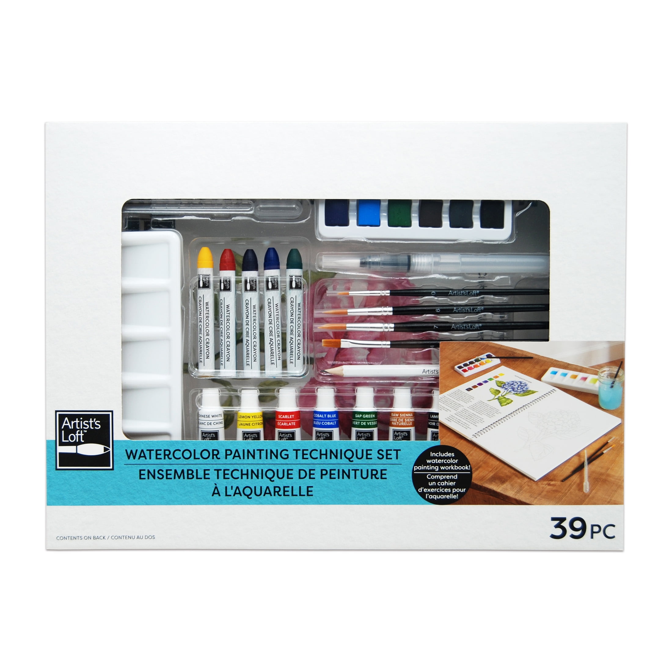 Watercolor Painting Technique Set by Artist's Loft - Includes Workbook - Paint - Crayons - and Brushes - 1 Set