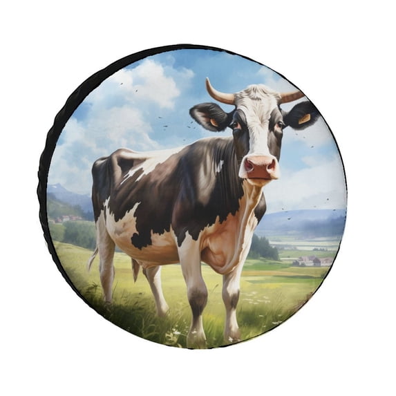 Watercolor Paintings Cow Heavy Duty Spare Tire Cover Animal Farm Bull Cow Vintage Waterproof Sun Protection for Camper Trailer Truck SUV Universal 15inch Camper Spare Tire Cover