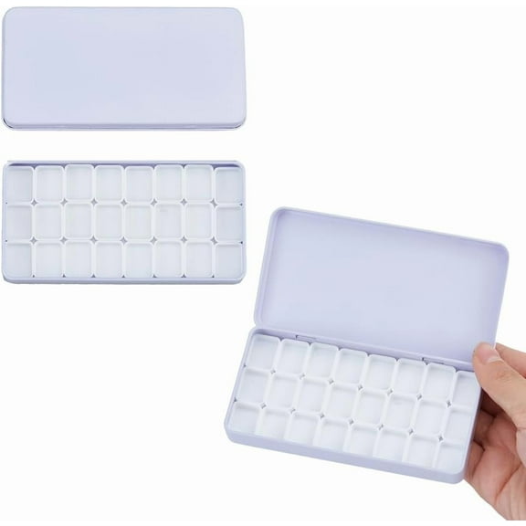 Watercolor Paints Tins Plastic Iron Box 24 Compartments Painting Storage Box For Art Painting Paints Storage Container White 6.4x12.3x1.5cm