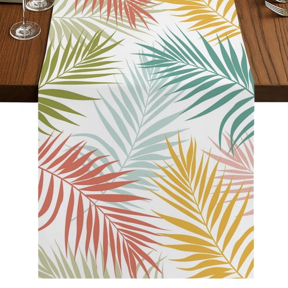Watercolor Palm Leaves Burlap Cotton Table Runner 13x36 Inches Short, Summer Tropical Botanical Bohemia Farmhouse Table Runners, Outdoor Dining Tablecloths Decor for Baby Shower/Party/Wedding