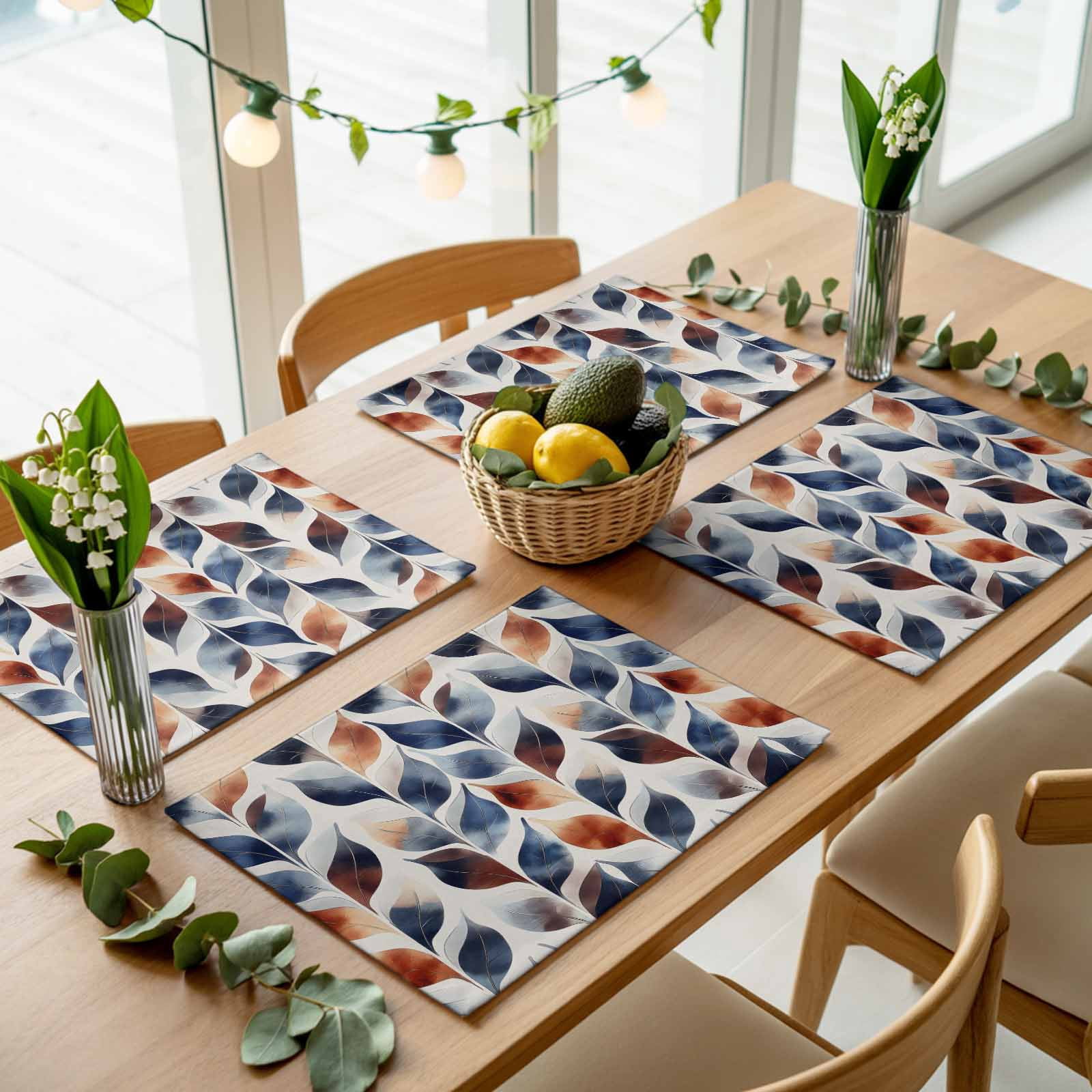 Watercolor Palm Leaves Placemats Set of 4,Wipeable Washable Table Mats ...