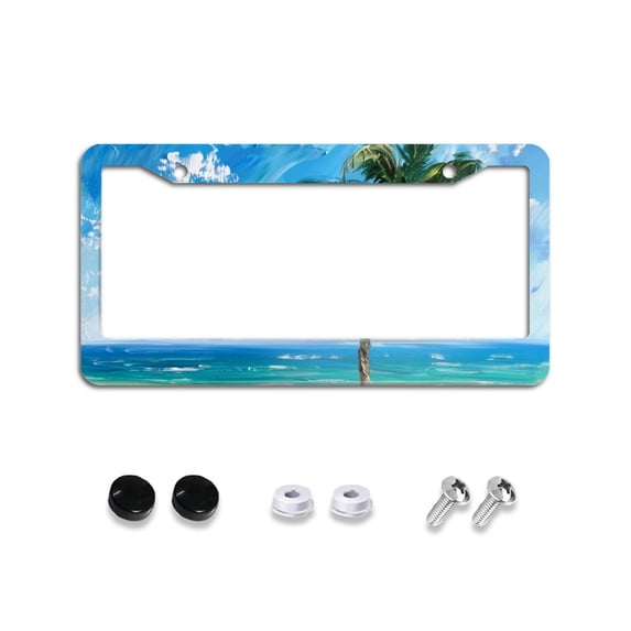 Watercolor Palm Tree Beach License Plate Frames for Women Men Car Plate Holder Cover Metal Tag Aluminum Car Accessories Front Rear Plate Decor