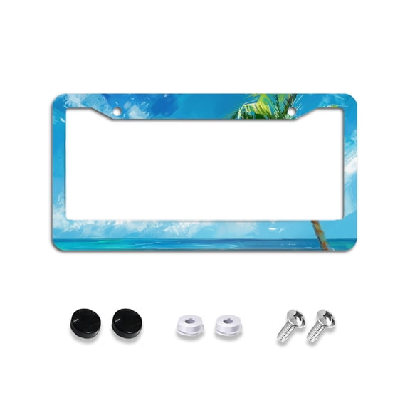 Watercolor Palm Tree Beach License Plate Frames for Women Men Car Plate Holder Cover Metal Tag Aluminum Car Accessories Front Rear Plate Decor